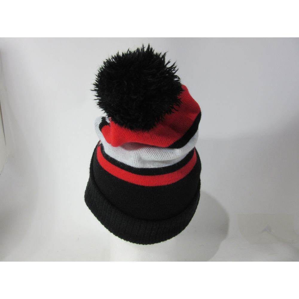Psycho Bunny Beanie Hat Mens OS Red White Black Pom Pom Striped Logo - Picture 4 of 6